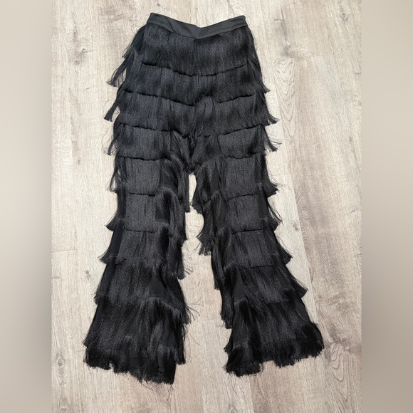Zara Black Layered High Waisted Fringe Pants M - Picture 4 of 4